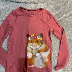 Mini Boden Pink Long Sleeve Shirt with Hamster appliqué 9-10